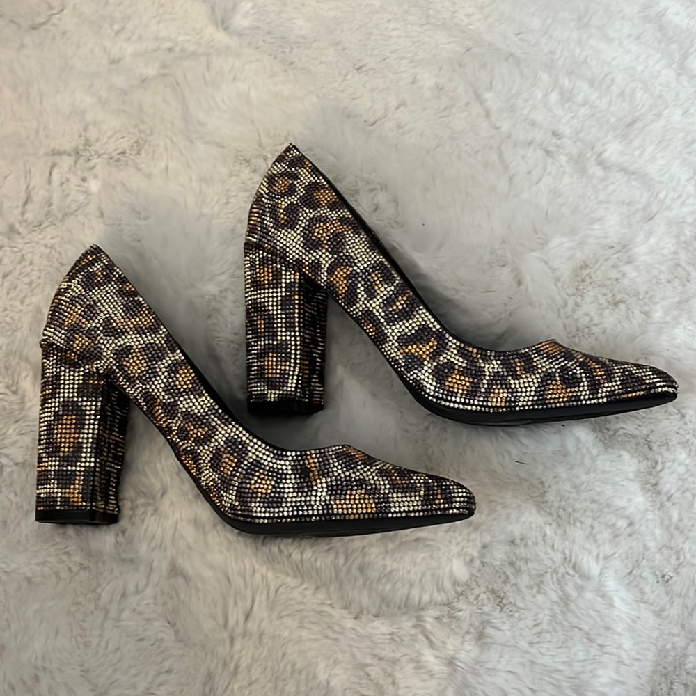 sequin cheetah print heels